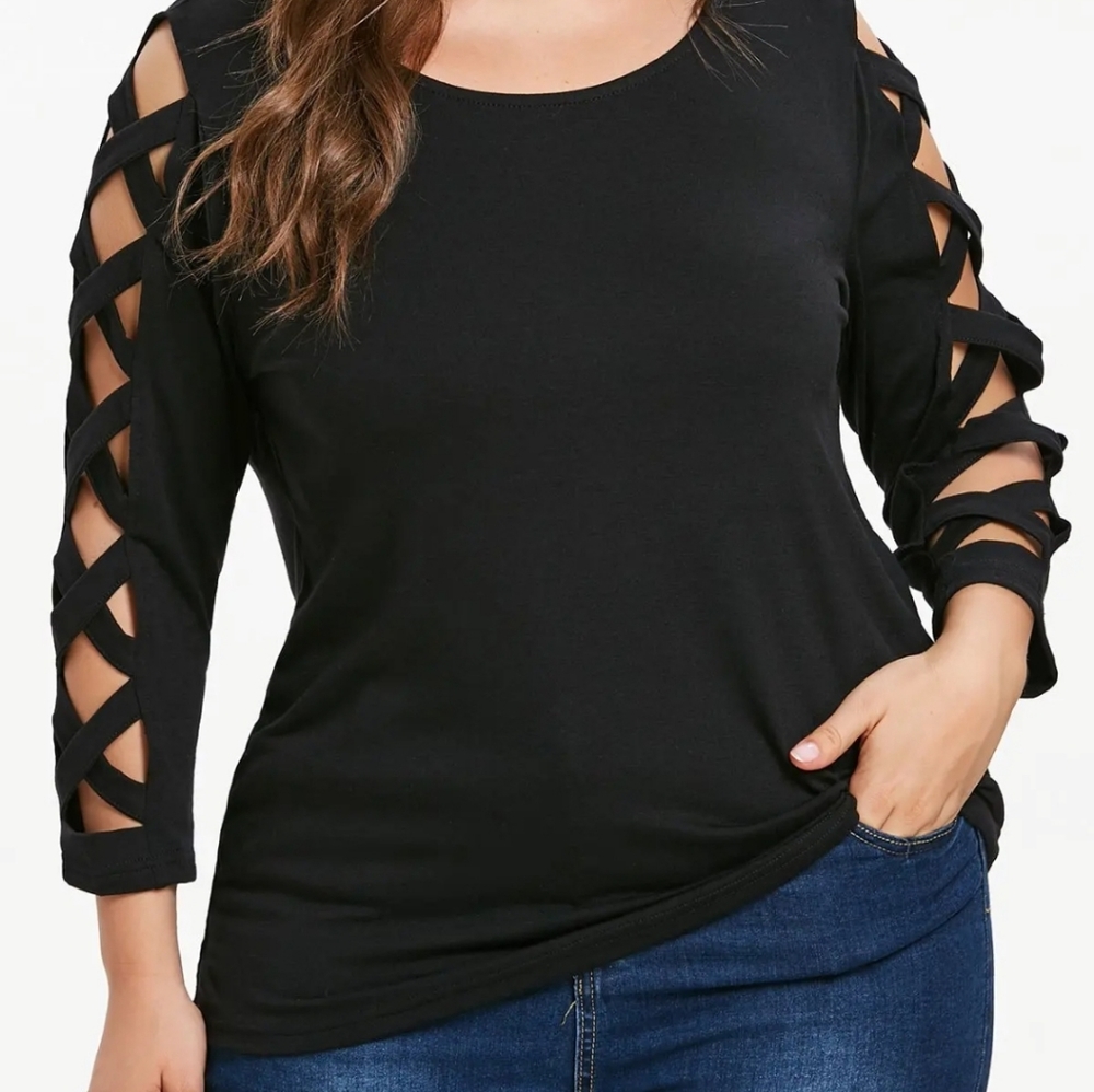 Criss Cross Long Sleeve Black Top